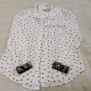LOFT white dressy blouse with berry pattern. NEW